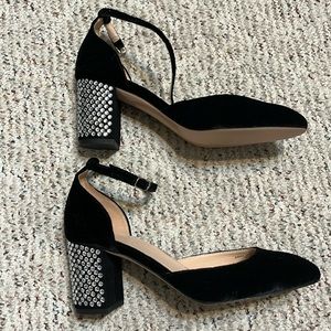 J. Crew Black Heels with Silver Accents